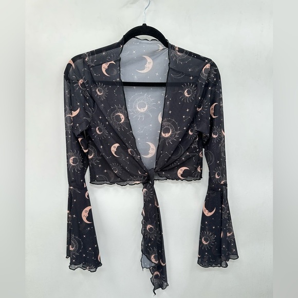 ROMWE Hippie galaxy front tie woman bohemian witchy sheer fairy top one size - Picture 2 of 8